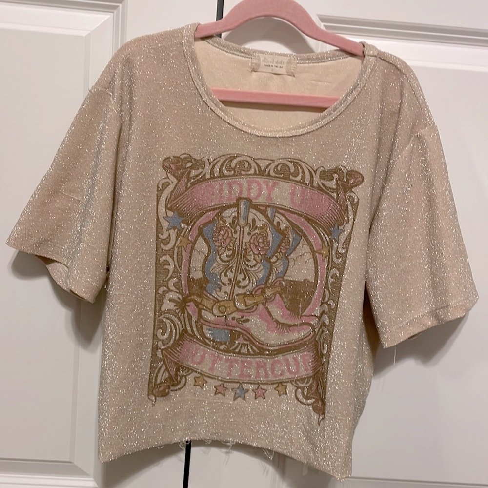Alter’d State Gold sparkly “giddy up buttercup” cropped top